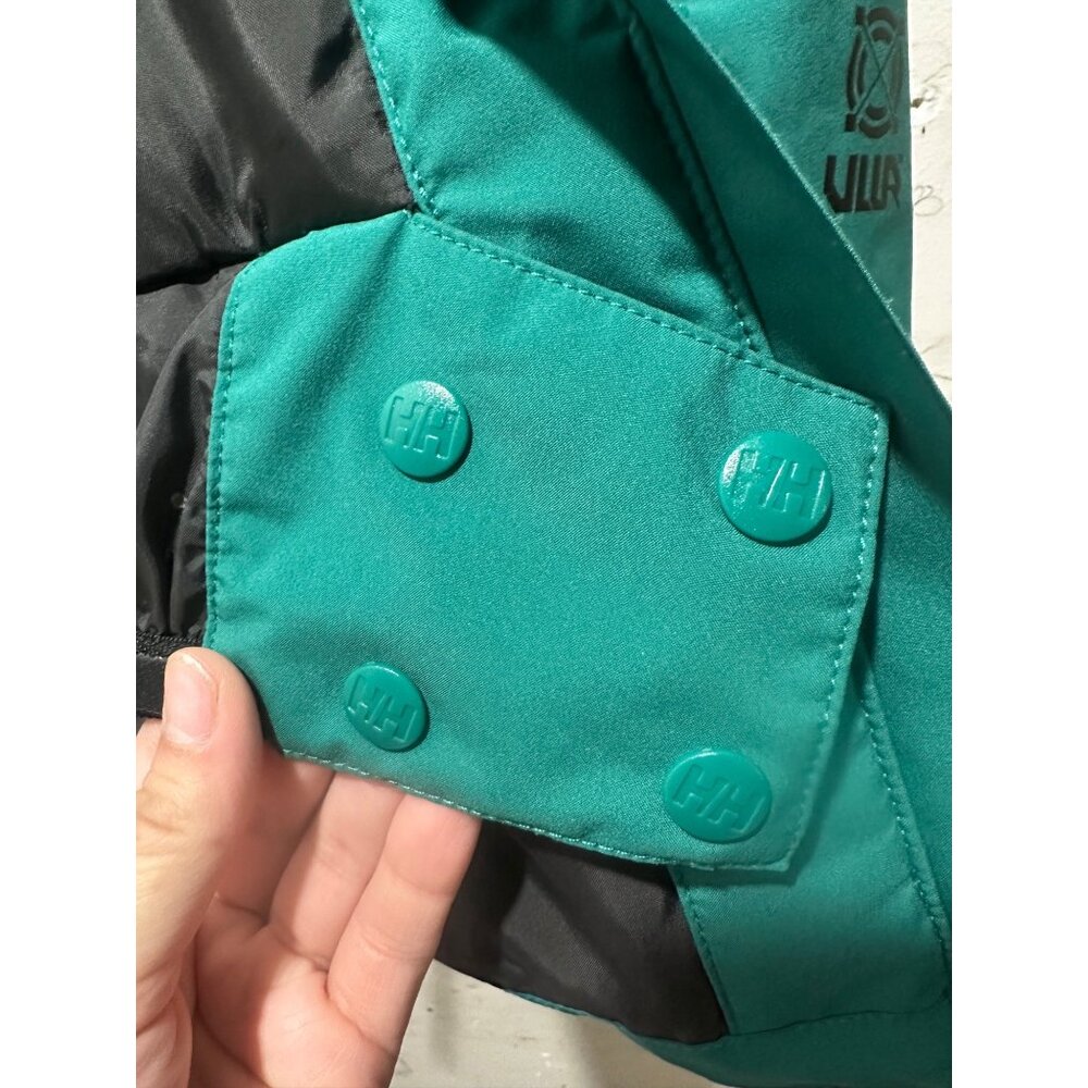 Helly Hansen Powshot Ski Long Jacket Coat Women Medium Green Hooded Snowboarding - Picture 16 of 16